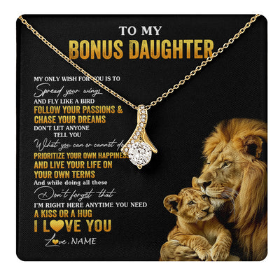 Alluring Beauty Necklace 18K Yellow Gold Finish | 1 | Personalized To My Bonus Daughter Necklace From Stepdad Lion My Only Wish For You Stepdaughter Birthday Graduation Christmas Customized Gift Box Message Card | teecentury