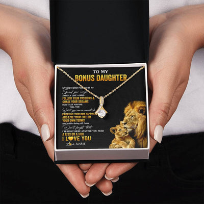 Alluring Beauty Necklace 18K Yellow Gold Finish | 2 | Personalized To My Bonus Daughter Necklace From Stepdad Lion My Only Wish For You Stepdaughter Birthday Graduation Christmas Customized Gift Box Message Card | teecentury