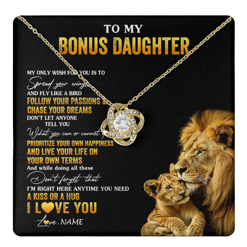 Love Knot Necklace 18K Yellow Gold Finish | 1 | Personalized To My Bonus Daughter Necklace From Stepdad Lion My Only Wish For You Stepdaughter Birthday Graduation Christmas Customized Gift Box Message Card | teecentury