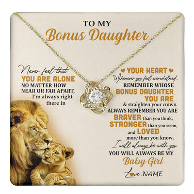Love Knot Necklace 18K Yellow Gold Finish | 1 | Personalized To My Bonus Daughter Necklace From Stepdad Lion Never Feel You Are Alone Great Stepdaughter Birthday Christmas Customized Gift Box Message Card | teecentury