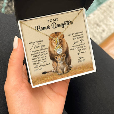 Alluring Beauty Necklace 18K Yellow Gold Finish | 2 | Personalized To My Bonus Daughter Necklace From Stepdad Lion Never Forget That I Love You Stepdaughter Jewelry Birthday Christmas Customized Message Card | teecentury