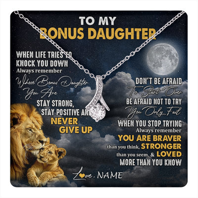 Alluring Beauty Necklace 14K White Gold Finish | 1 | Personalized To My Bonus Daughter Necklace From Stepdad Lion Never Give Up Stepdaughter Birthday Graduation Christmas Customized Gift Box Message Card | teecentury