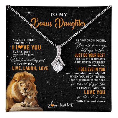 Alluring Beauty Necklace 14K White Gold Finish | 1 | Personalized To My Bonus Daughter Necklace From Stepdad Live Laugh Love Lion Stepdaughter Birthday Gifts Positive Christmas Customized Gift Box Message Card | teecentury
