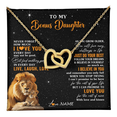 Interlocking Hearts Necklace 18K Yellow Gold Finish | 1 | Personalized To My Bonus Daughter Necklace From Stepdad Live Laugh Love Lion Stepdaughter Birthday Gifts Positive Christmas Customized Gift Box Message Card | teecentury