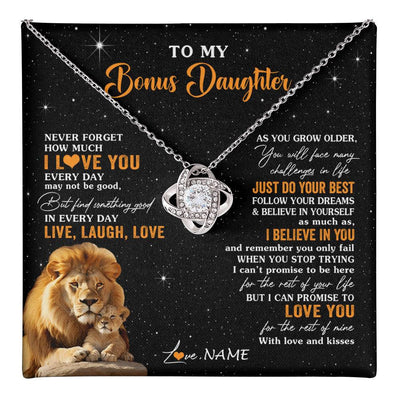 Love Knot Necklace 14K White Gold Finish | 1 | Personalized To My Bonus Daughter Necklace From Stepdad Live Laugh Love Lion Stepdaughter Birthday Gifts Positive Christmas Customized Gift Box Message Card | teecentury