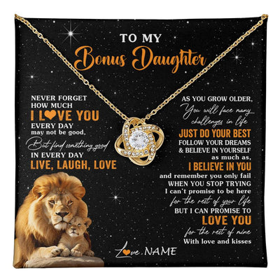 Love Knot Necklace 18K Yellow Gold Finish | 1 | Personalized To My Bonus Daughter Necklace From Stepdad Live Laugh Love Lion Stepdaughter Birthday Gifts Positive Christmas Customized Gift Box Message Card | teecentury