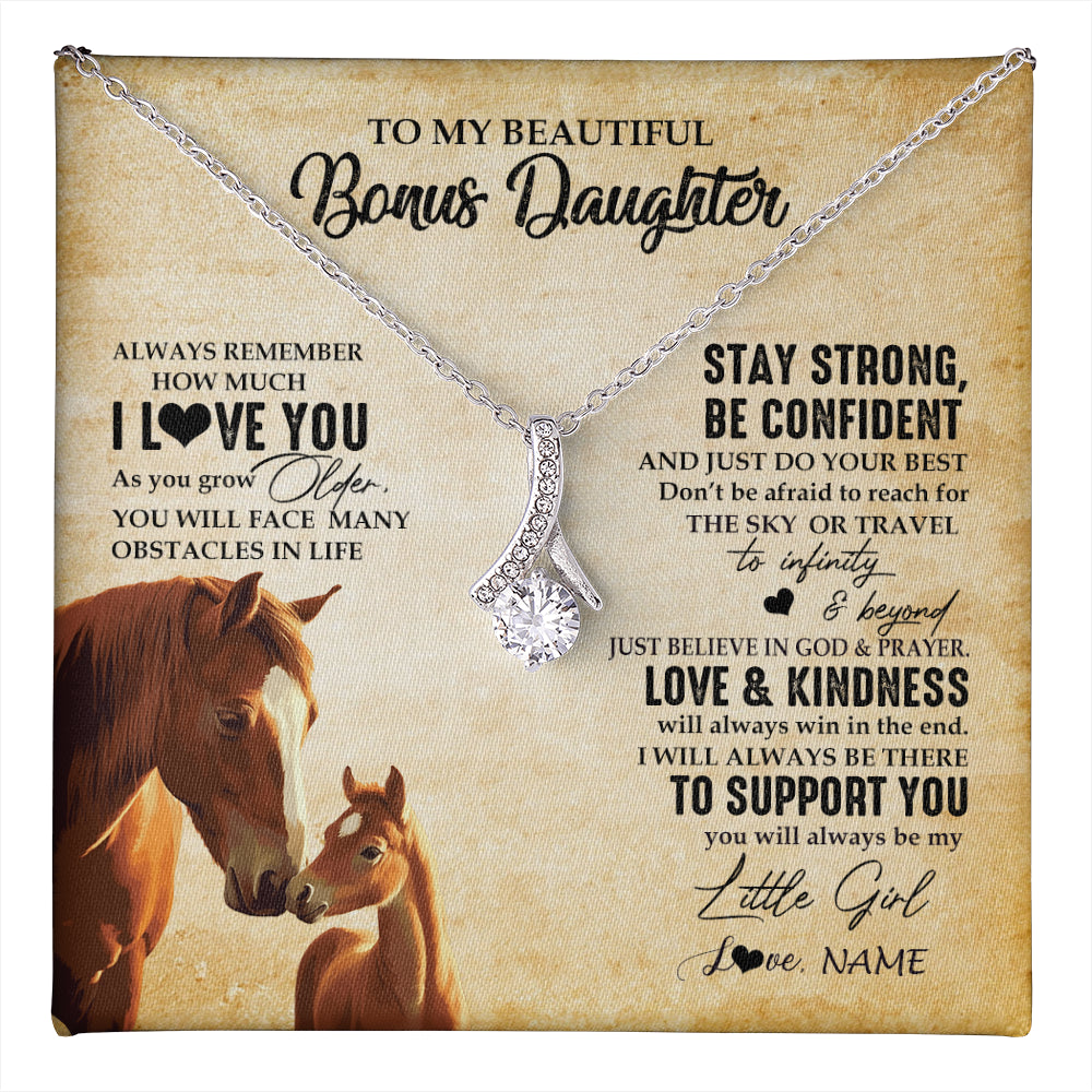 Alluring Beauty Necklace 14K White Gold Finish | 1 | Personalized To My Bonus Daughter Necklace From Stepdad Mom Always Remember I Love You Horse Stepddaughter Birthday Christmas Customized Gift Box Message Card | teecentury