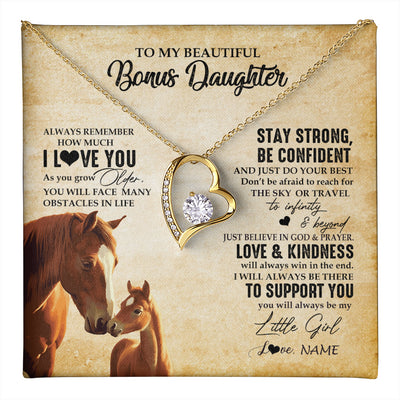 Forever Love Necklace 18K Yellow Gold Finish | 1 | Personalized To My Bonus Daughter Necklace From Stepdad Mom Always Remember I Love You Horse Stepddaughter Birthday Christmas Customized Gift Box Message Card | teecentury