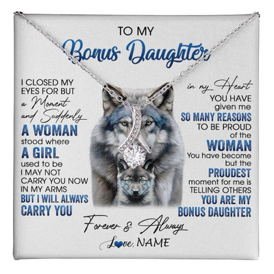 Alluring Beauty Necklace 14K White Gold Finish | 1 | Personalized To My Bonus Daughter Necklace From Stepdad Mom I Close My Eyes For But A Moment Wolf Birthday Gifts Christmas Customized Gift Box Message Card | teecentury