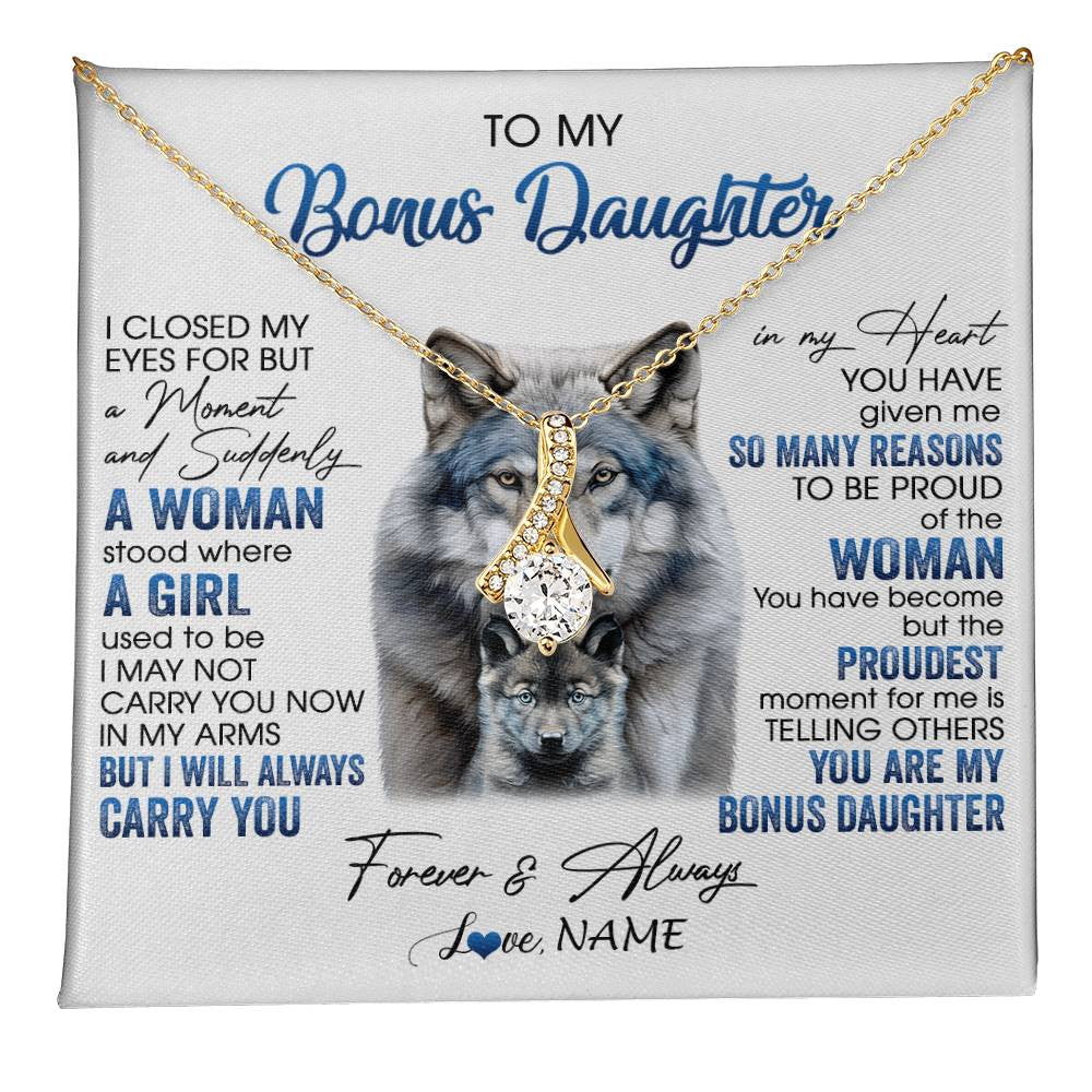 Alluring Beauty Necklace 18K Yellow Gold Finish | 1 | Personalized To My Bonus Daughter Necklace From Stepdad Mom I Close My Eyes For But A Moment Wolf Birthday Gifts Christmas Customized Gift Box Message Card | teecentury