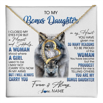 Forever Love Necklace 18K Yellow Gold Finish | 1 | Personalized To My Bonus Daughter Necklace From Stepdad Mom I Close My Eyes For But A Moment Wolf Birthday Gifts Christmas Customized Gift Box Message Card | teecentury