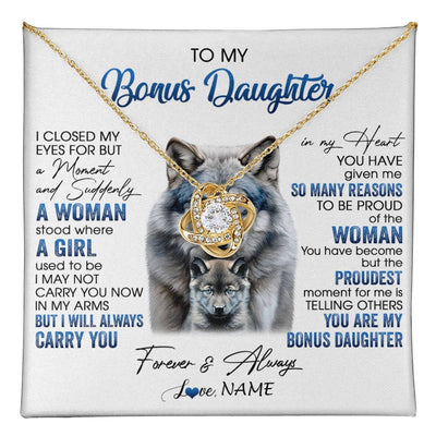 Love Knot Necklace 18K Yellow Gold Finish | 1 | Personalized To My Bonus Daughter Necklace From Stepdad Mom I Close My Eyes For But A Moment Wolf Birthday Gifts Christmas Customized Gift Box Message Card | teecentury