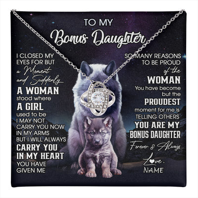 Love Knot Necklace 14K White Gold Finish | 1 | Personalized To My Bonus Daughter Necklace From Stepdad Mom I Close My Eyes Wolf Birthday Gifts Jewelry Graduation Christmas Customized Gift Box Message Card | teecentury