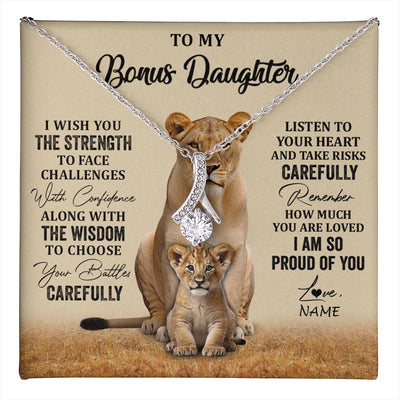 Alluring Beauty Necklace 14K White Gold Finish | 1 | Personalized To My Bonus Daughter Necklace From Stepdad Mom I Wish You The Strength Lion Stepddaughter Birthday Christmas Customized Gift Box Message Card | teecentury