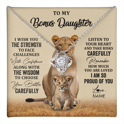 Love Knot Necklace 14K White Gold Finish | 1 | Personalized To My Bonus Daughter Necklace From Stepdad Mom I Wish You The Strength Lion Stepddaughter Birthday Christmas Customized Gift Box Message Card | teecentury