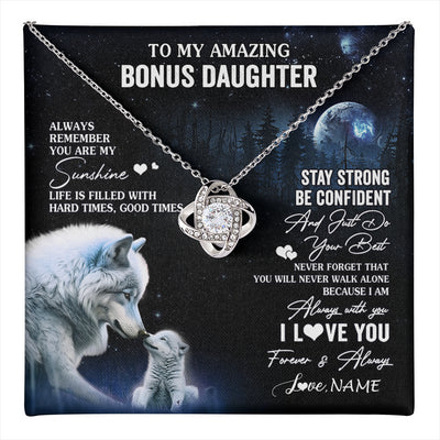 Love Knot Necklace 14K White Gold Finish | 1 | Personalized To My Bonus Daughter Necklace From Stepdad Mom Moon Wolf Stepddaughter Birthday Gifts Jewelry Christmas Customized Gift Box Message Card | teecentury