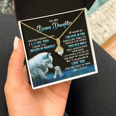 Alluring Beauty Necklace 18K Yellow Gold Finish | 2 | Personalized To My Bonus Daughter Necklace From Stepdad Mom This Old Wolf Love Birthday Gifts Jewelry Graduation Christmas Customized Gift Box Message Card | teecentury