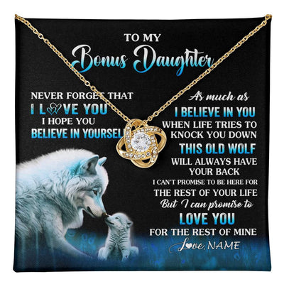 Love Knot Necklace 18K Yellow Gold Finish | 1 | Personalized To My Bonus Daughter Necklace From Stepdad Mom This Old Wolf Love Birthday Gifts Jewelry Graduation Christmas Customized Gift Box Message Card | teecentury