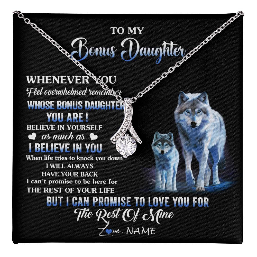 Alluring Beauty Necklace 14K White Gold Finish | 1 | Personalized To My Bonus Daughter Necklace From Stepdad Mom Whenever You Feel Wolf Birthday Gifts Jewelry Graduation Christmas Customized Gift Box Message Card | teecentury