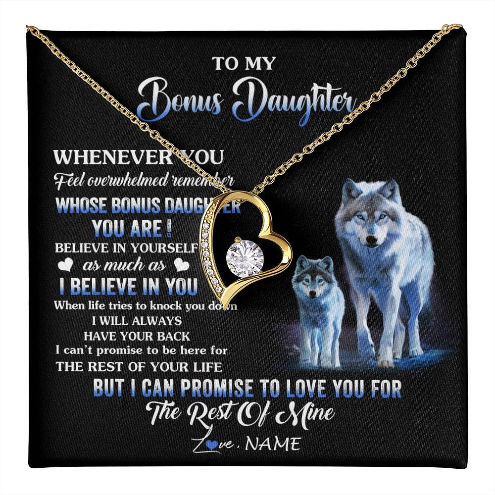 Forever Love Necklace 18K Yellow Gold Finish | 1 | Personalized To My Bonus Daughter Necklace From Stepdad Mom Whenever You Feel Wolf Birthday Gifts Jewelry Graduation Christmas Customized Gift Box Message Card | teecentury