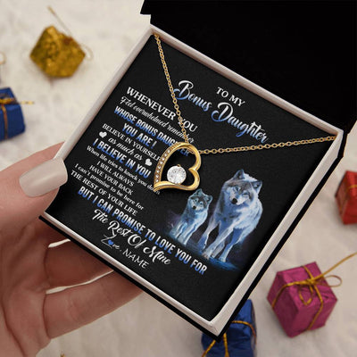 Forever Love Necklace 18K Yellow Gold Finish | 2 | Personalized To My Bonus Daughter Necklace From Stepdad Mom Whenever You Feel Wolf Birthday Gifts Jewelry Graduation Christmas Customized Gift Box Message Card | teecentury
