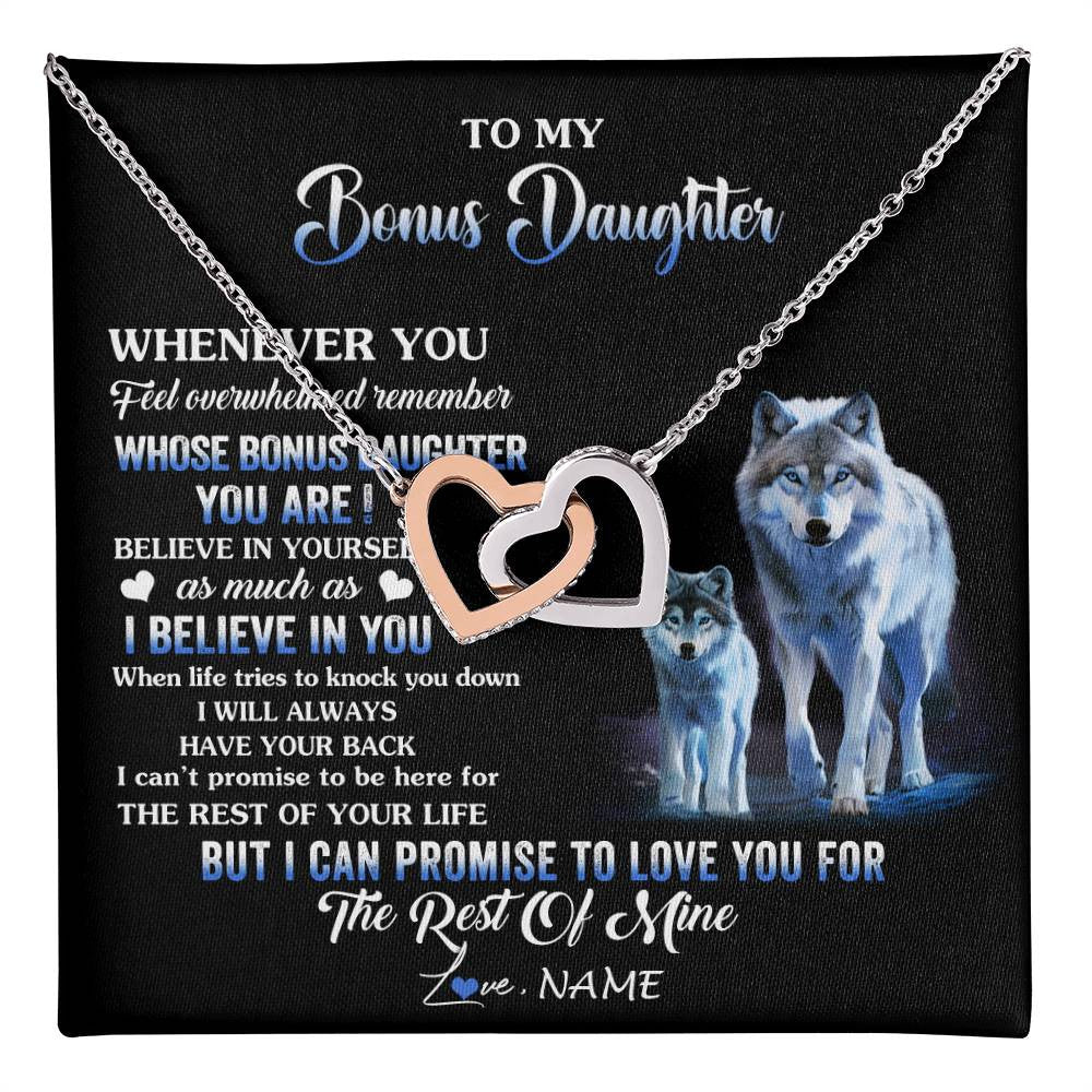 Interlocking Hearts Necklace Stainless Steel & Rose Gold Finish | 1 | Personalized To My Bonus Daughter Necklace From Stepdad Mom Whenever You Feel Wolf Birthday Gifts Jewelry Graduation Christmas Customized Gift Box Message Card | teecentury