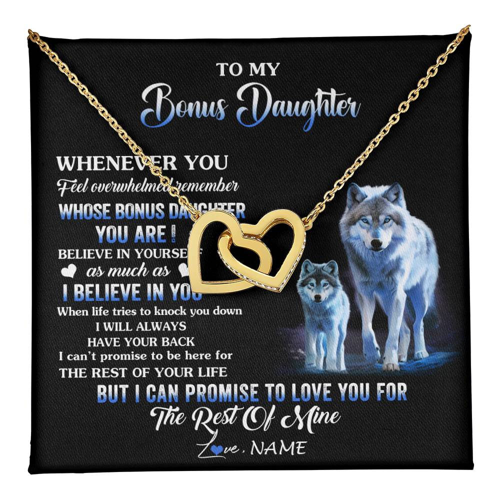 Interlocking Hearts Necklace 18K Yellow Gold Finish | 1 | Personalized To My Bonus Daughter Necklace From Stepdad Mom Whenever You Feel Wolf Birthday Gifts Jewelry Graduation Christmas Customized Gift Box Message Card | teecentury