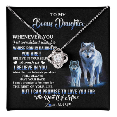 Love Knot Necklace 14K White Gold Finish | 1 | Personalized To My Bonus Daughter Necklace From Stepdad Mom Whenever You Feel Wolf Birthday Gifts Jewelry Graduation Christmas Customized Gift Box Message Card | teecentury