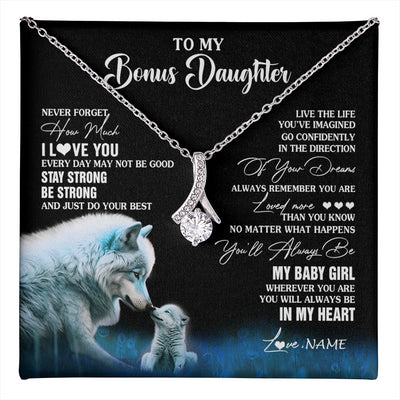 Alluring Beauty Necklace 14K White Gold Finish | 1 | Personalized To My Bonus Daughter Necklace From Stepdad Mom Wolf Never Forget How Much I Love You Birthday Gifts Christmas Customized Gift Box Message Card | teecentury