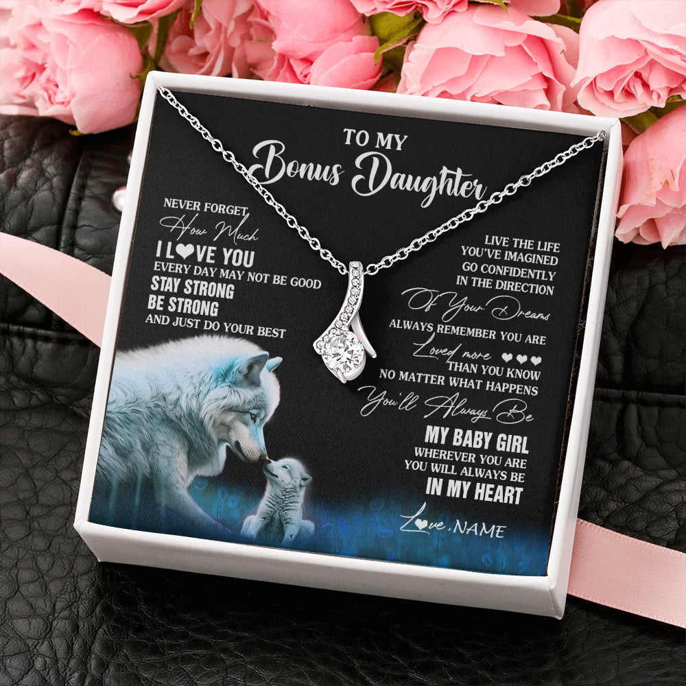 Alluring Beauty Necklace 14K White Gold Finish | 2 | Personalized To My Bonus Daughter Necklace From Stepdad Mom Wolf Never Forget How Much I Love You Birthday Gifts Christmas Customized Gift Box Message Card | teecentury