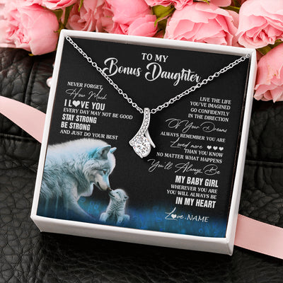 Alluring Beauty Necklace 14K White Gold Finish | 2 | Personalized To My Bonus Daughter Necklace From Stepdad Mom Wolf Never Forget How Much I Love You Birthday Gifts Christmas Customized Gift Box Message Card | teecentury