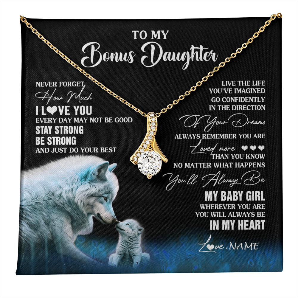 Alluring Beauty Necklace 18K Yellow Gold Finish | 1 | Personalized To My Bonus Daughter Necklace From Stepdad Mom Wolf Never Forget How Much I Love You Birthday Gifts Christmas Customized Gift Box Message Card | teecentury