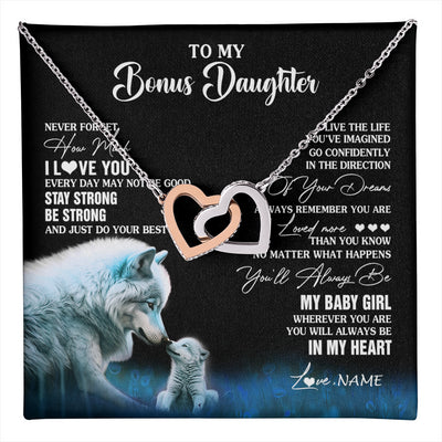 Interlocking Hearts Necklace Stainless Steel & Rose Gold Finish | 1 | Personalized To My Bonus Daughter Necklace From Stepdad Mom Wolf Never Forget How Much I Love You Birthday Gifts Christmas Customized Gift Box Message Card | teecentury