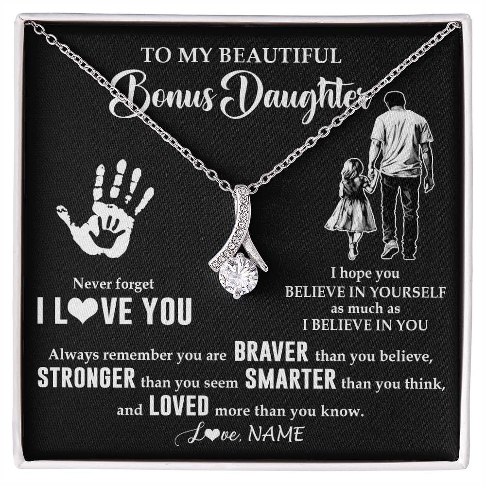 Alluring Beauty Necklace 14K White Gold Finish | 1 | Personalized To My Bonus Daughter Necklace From Stepdad Never Forget I Love You Stepdaughter Birthday Christmas Graduation Customized Gift Box Message Card | teecentury