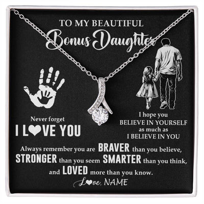 Alluring Beauty Necklace 14K White Gold Finish | 1 | Personalized To My Bonus Daughter Necklace From Stepdad Never Forget I Love You Stepdaughter Birthday Christmas Graduation Customized Gift Box Message Card | teecentury