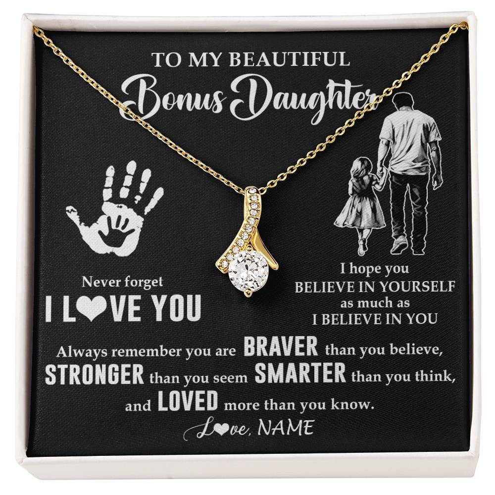 Alluring Beauty Necklace 18K Yellow Gold Finish | 1 | Personalized To My Bonus Daughter Necklace From Stepdad Never Forget I Love You Stepdaughter Birthday Christmas Graduation Customized Gift Box Message Card | teecentury