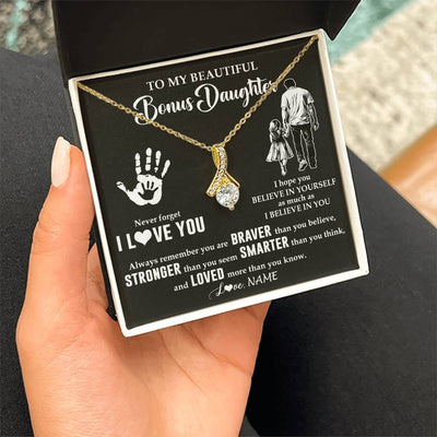 Alluring Beauty Necklace 18K Yellow Gold Finish | 2 | Personalized To My Bonus Daughter Necklace From Stepdad Never Forget I Love You Stepdaughter Birthday Christmas Graduation Customized Gift Box Message Card | teecentury