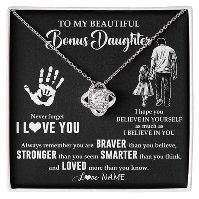Love Knot Necklace 14K White Gold Finish | 1 | Personalized To My Bonus Daughter Necklace From Stepdad Never Forget I Love You Stepdaughter Birthday Christmas Graduation Customized Gift Box Message Card | teecentury