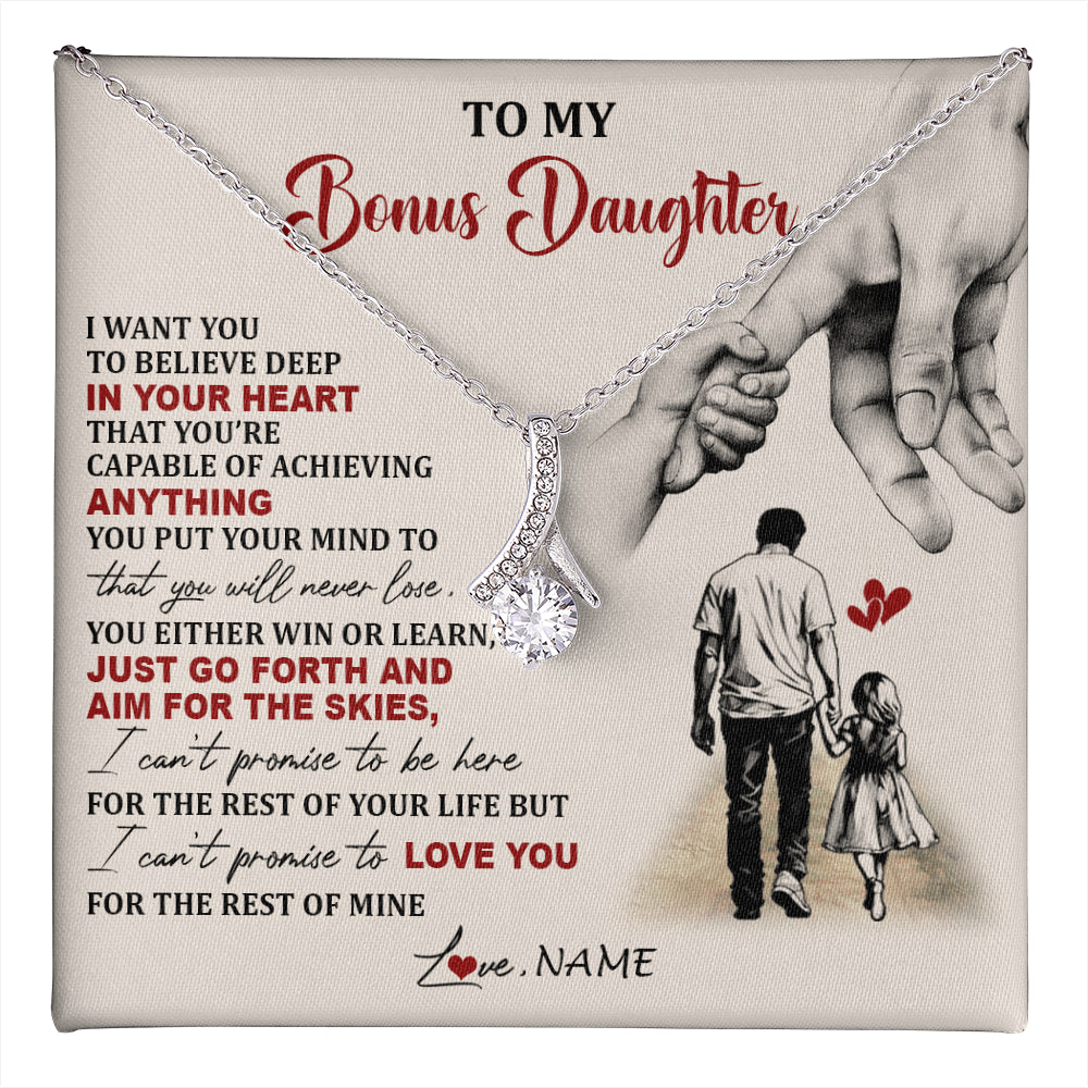 Alluring Beauty Necklace 14K White Gold Finish | 1 | Personalized To My Bonus Daughter Necklace From Stepdad Promise To Love You Stepddaughter Birthday Valentines Day Christmas Customized Gift Box Message Card | teecentury