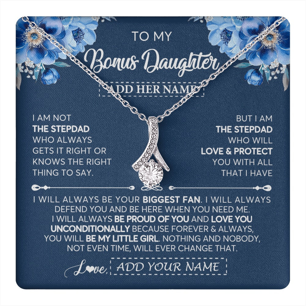 Alluring Beauty Necklace 14K White Gold Finish | 1 | Personalized To My Bonus Daughter Necklace From Stepdad Proud Of You Birthday Gifts For Stepdaughter Jewelry Gifts Christmas Custom Gift Box Message Card | https://teecentury.