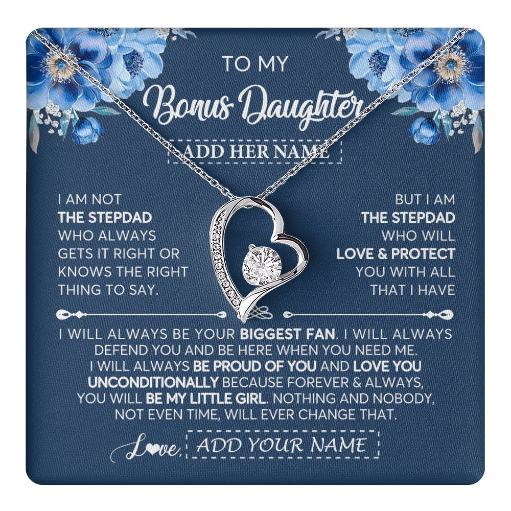 Forever Love Necklace 14K White Gold Finish | 1 | Personalized To My Bonus Daughter Necklace From Stepdad Proud Of You Birthday Gifts For Stepdaughter Jewelry Gifts Christmas Custom Gift Box Message Card | https://teecentury.