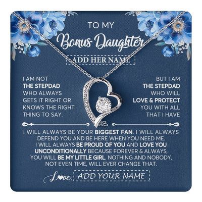 Forever Love Necklace 14K White Gold Finish | 1 | Personalized To My Bonus Daughter Necklace From Stepdad Proud Of You Birthday Gifts For Stepdaughter Jewelry Gifts Christmas Custom Gift Box Message Card | https://teecentury.