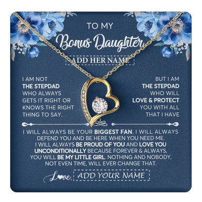 Forever Love Necklace 18K Yellow Gold Finish | 1 | Personalized To My Bonus Daughter Necklace From Stepdad Proud Of You Birthday Gifts For Stepdaughter Jewelry Gifts Christmas Custom Gift Box Message Card | https://teecentury.