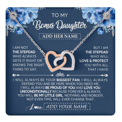 Interlocking Hearts Necklace Stainless Steel & Rose Gold Finish | 1 | Personalized To My Bonus Daughter Necklace From Stepdad Proud Of You Birthday Gifts For Stepdaughter Jewelry Gifts Christmas Custom Gift Box Message Card | https://teecentury.