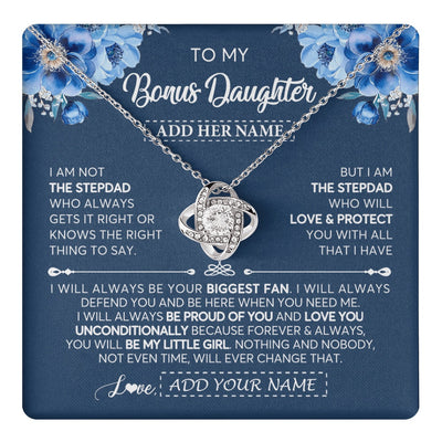 Love Knot Necklace 14K White Gold Finish | 1 | Personalized To My Bonus Daughter Necklace From Stepdad Proud Of You Birthday Gifts For Stepdaughter Jewelry Gifts Christmas Custom Gift Box Message Card | https://teecentury.