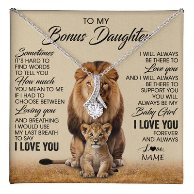 Alluring Beauty Necklace 14K White Gold Finish | 1 | Personalized To My Bonus Daughter Necklace From Stepdad Sometimes It's Hard Lion Stepdaughter Gift Birthday Jewelry Christmas Customized Gift Box Message Card | teecentury