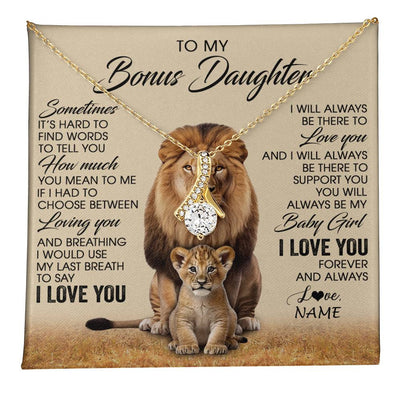 Alluring Beauty Necklace 18K Yellow Gold Finish | 1 | Personalized To My Bonus Daughter Necklace From Stepdad Sometimes It's Hard Lion Stepdaughter Gift Birthday Jewelry Christmas Customized Gift Box Message Card | teecentury