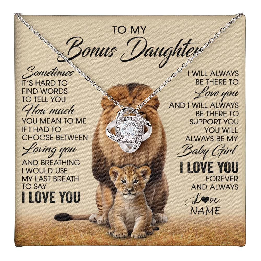 Love Knot Necklace 14K White Gold Finish | 1 | Personalized To My Bonus Daughter Necklace From Stepdad Sometimes It's Hard Lion Stepdaughter Gift Birthday Jewelry Christmas Customized Gift Box Message Card | teecentury