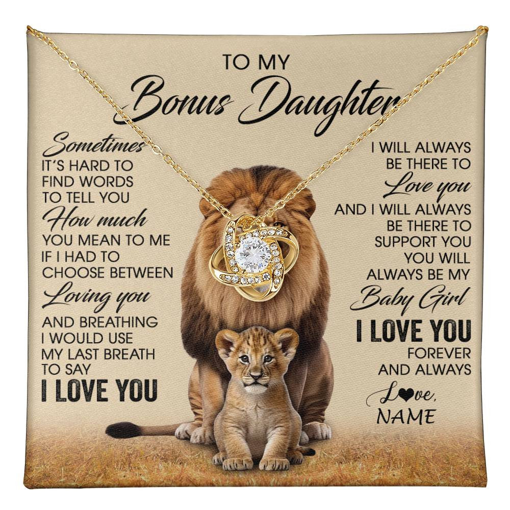 Love Knot Necklace 18K Yellow Gold Finish | 1 | Personalized To My Bonus Daughter Necklace From Stepdad Sometimes It's Hard Lion Stepdaughter Gift Birthday Jewelry Christmas Customized Gift Box Message Card | teecentury