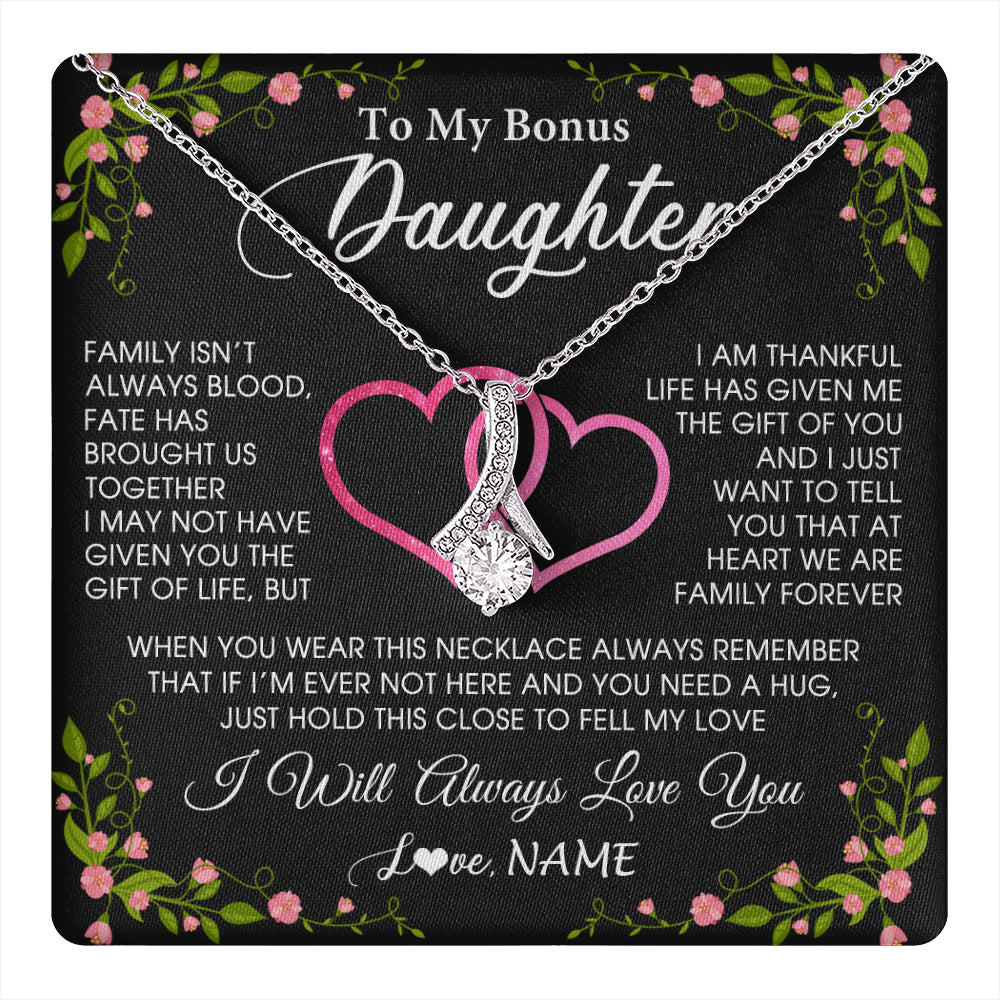 Alluring Beauty Necklace 14K White Gold Finish | 1 | Personalized To My Bonus Daughter Necklace From Stepdad Stepmom Family Unbiological Step Daughter Birthday Gifts Christmas Customized Gift Box Message Card | teecentury